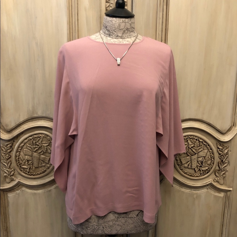 Pink Silk Eileen Fisher Flutter Sleeve Top | Small